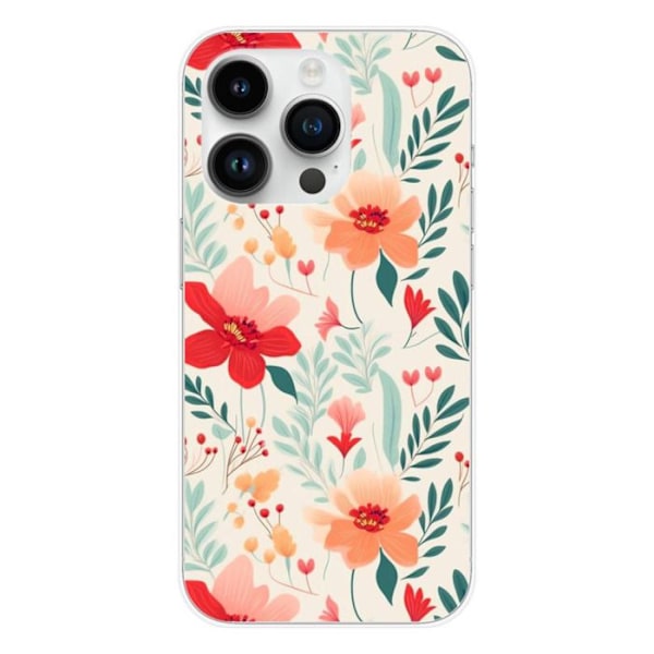 Siliconfodral med Tryck - 1001 Fodral - iPhone 15 Pro - Blommönster - Optimal Skydd - Flexibel Transparent