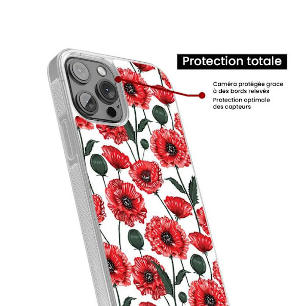 Siliconförstärkt tryckta skal kompatibel med Apple iPhone 15 Pro Poppy Blommor Transparent