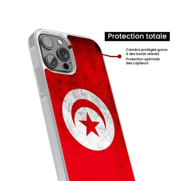 Förstärkt silikonfodral med tryck, kompatibelt med Apple iPhone 14 Plus, Tunisienflagga Transparent