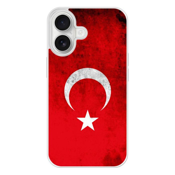 Förstärkt silikonfodral med tryck, kompatibel med Apple iPhone 16 Turkietflagga Transparent