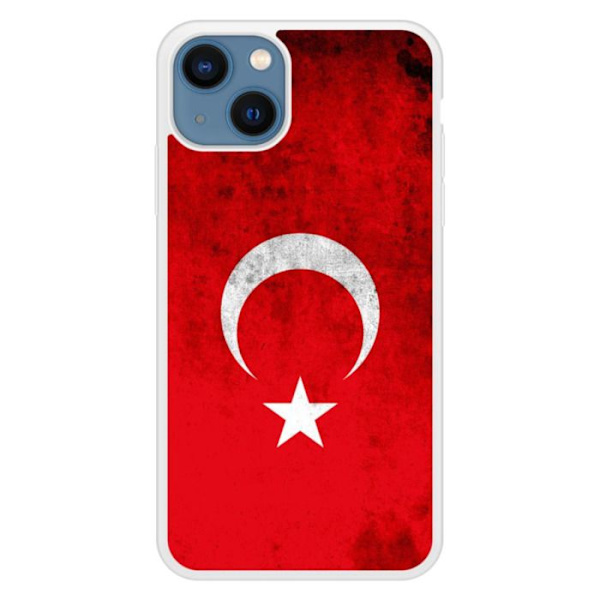 Fortsilikonfodral med tryck, kompatibel med Apple iPhone 13, Turkiets flagga Transparent