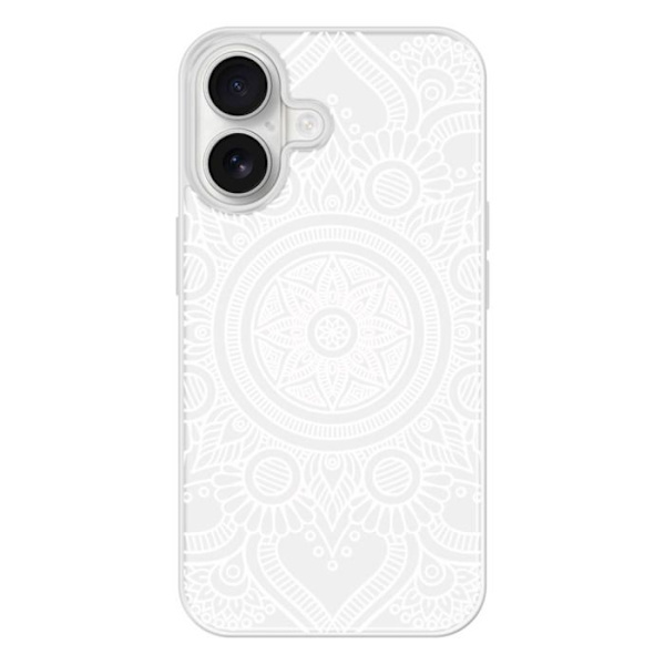 Förstärkt silikonfutter - Apple - iPhone 16 - Vit mandala - Ökad hållbarhet - Blank tryck Transparent