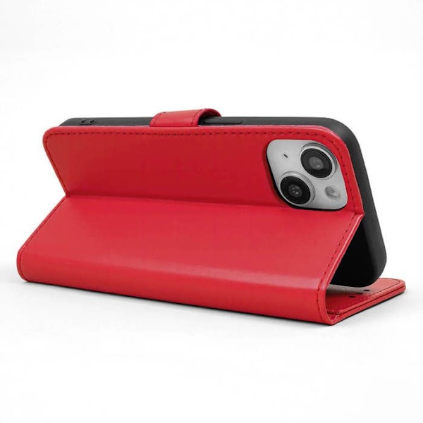 Fodral med flik - Xiaomi - Redmi Note 13 5G - Röd konstläder - Magnetstängning - Inbyggt stativ Röd