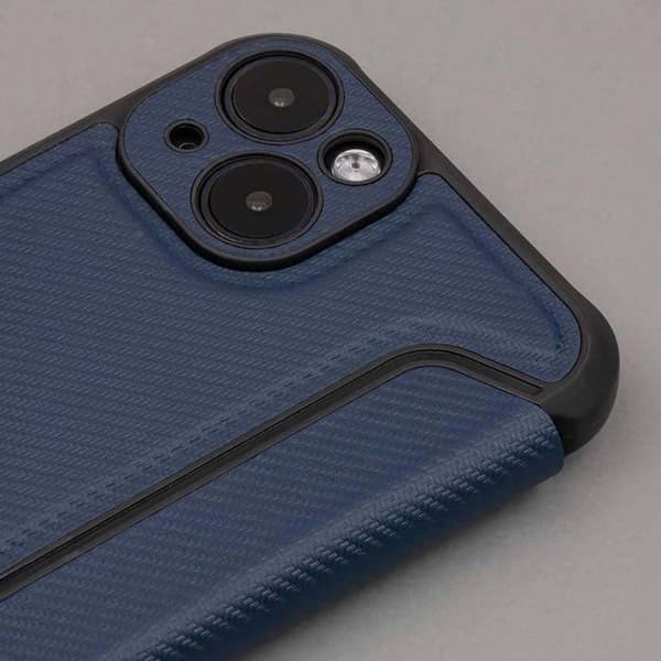 Foliofodral - Smart Carbon - Apple iPhone 15 - TPU - Magnetisk stängning - Kortfack blå