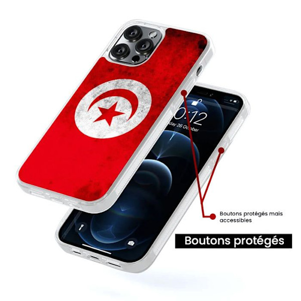Skal i förstärkt silikon med tryck kompatibel med Apple iPhone 16 Tunisienflagga Transparent