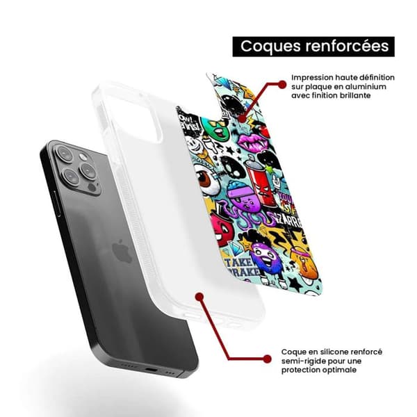 Förstärkt tryckt silikonfodral kompatibelt med Apple iPhone 13 Pro Graffiti 2 Transparent