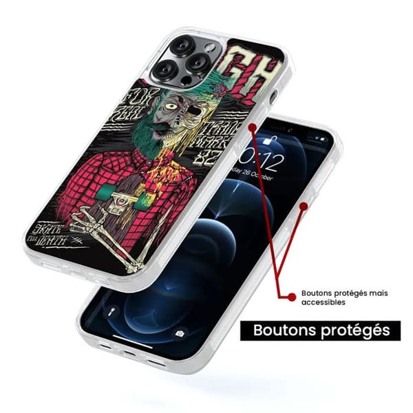 Förstärkt silikonfodral med tryck, kompatibelt med Apple iPhone 13 Pro Max Skull Urgh Transparent