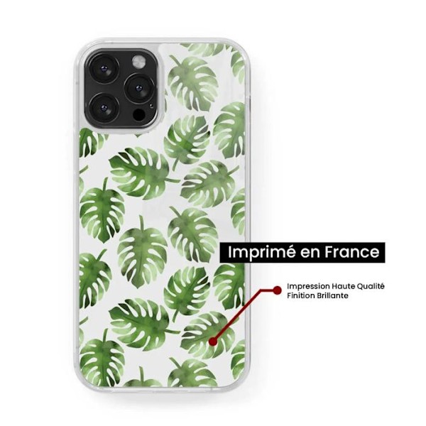 Silikonförstärkt skal med tryck kompatibelt med Apple iPhone 14 Pro Monstera-blad Transparent