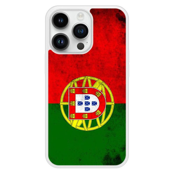 Förstärkt silikonfodral med tryck kompatibelt med Apple iPhone 14 Pro Portugals flagga Transparent