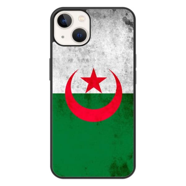 Förstärkt silikonfodral med tryck kompatibelt med Apple iPhone 13 Algerietflagga Transparent