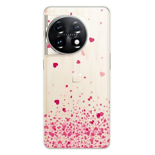 Tryckt silikonfodral som är kompatibelt med OnePlus 11 5G Pink Heart Confetti Transparent