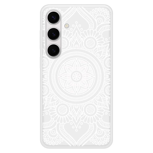 Siliconförstärkt tryckt skal kompatibelt med Samsung Galaxy S24 Plus Mandala vit Transparent