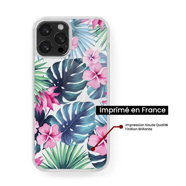 Coque i silikon med förstärkningstryck kompatibel med Apple iPhone 15 Plus Tropical Aquarelle Transparent