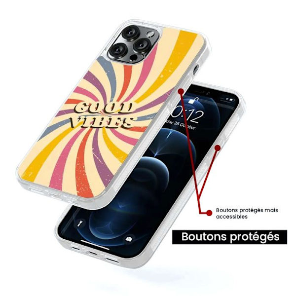 Siliconfodral med förstärkning, tryckt, kompatibelt med Apple iPhone 14 Plus Good vibes Transparent