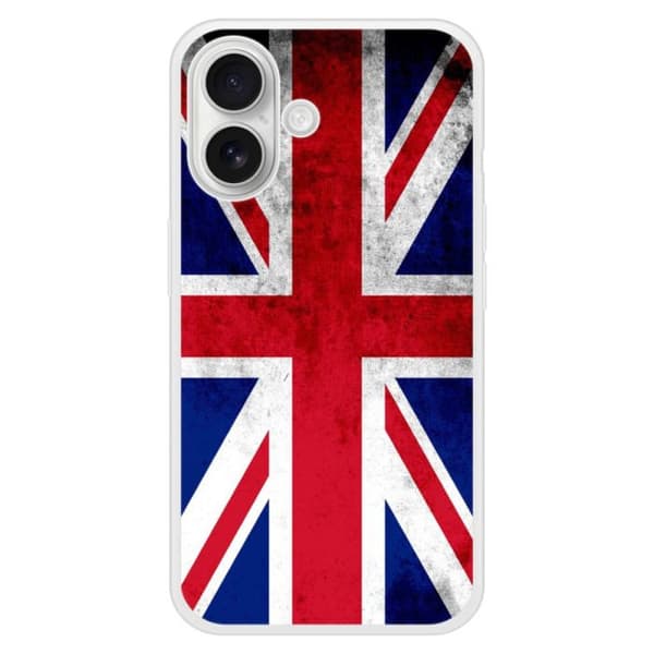 Förstärkt tryckt silikonfodral kompatibelt med Apple iPhone 16 Plus Englands flagga Transparent