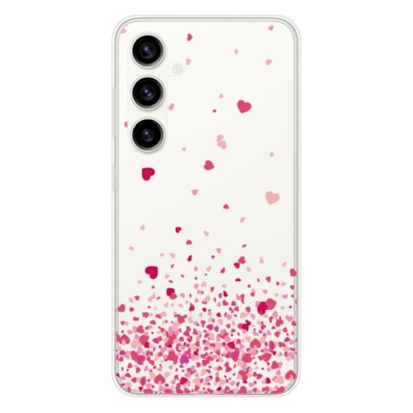 Tryckt silikonfodral som är kompatibelt med Samsung Galaxy S23 FE Pink Heart Confetti Transparent