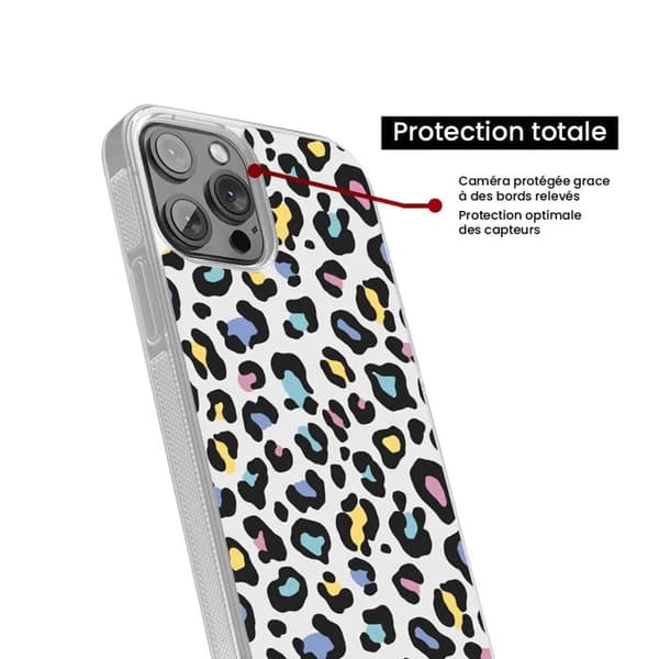 Förstärkt silikonfodral med tryck, kompatibelt med Apple iPhone 14, färgglad leopard. Transparent
