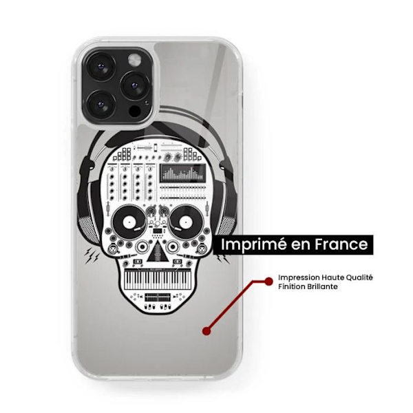 Förstärkt silikonskal med tryck, kompatibel med Apple iPhone 16 Plus Skull Music Transparent