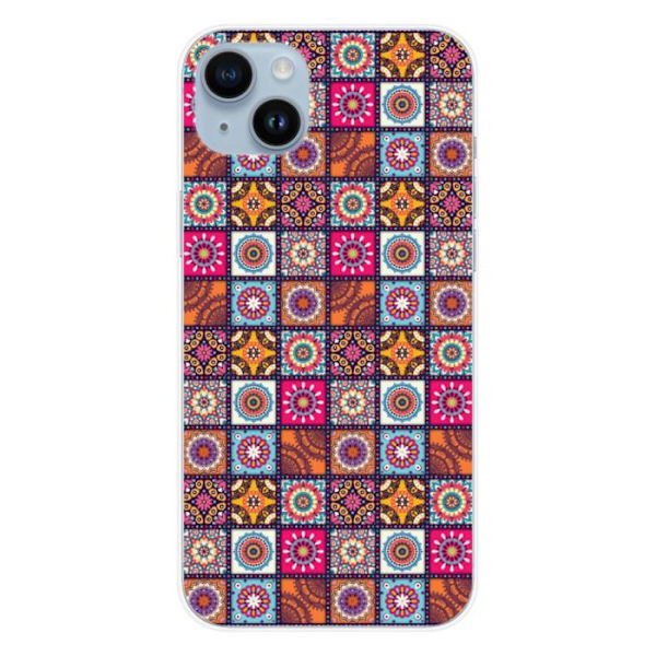Tryckt silikonfodral som är kompatibelt med Apple iPhone 14 Plus Patchwork Mandala Transparent