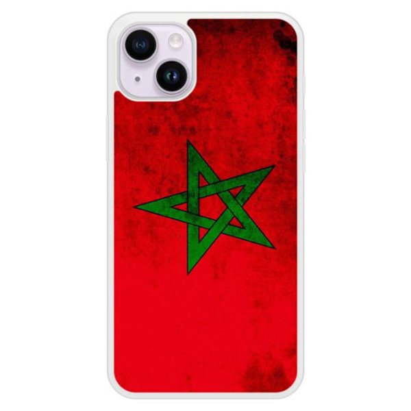 Förstärkt silikonfodral med tryck kompatibelt med Apple iPhone 15 Plus Marockos flagga Transparent