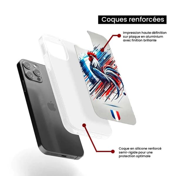 Förstärkt silikonskal med tryck kompatibelt med Apple iPhone 14 Plus Coq Français Transparent