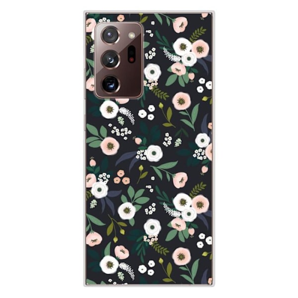 Tryckt silikonfodral kompatibelt Samsung Galaxy Note 20 Ultra Flowers Black Transparent