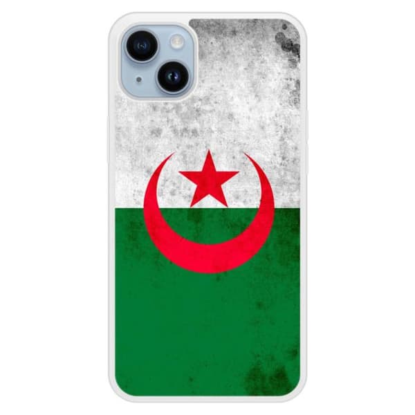 Förstärkt silikonhölje med tryck kompatibelt med Apple iPhone 14 Plus Algeriets flagga Transparent