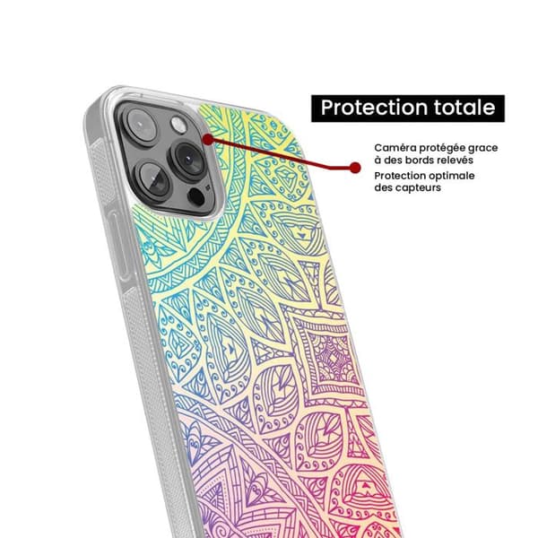 Förstärkt silikonfutter med tryck kompatibel med Apple iPhone 15 Pro Max Mandala Pastell Transparent