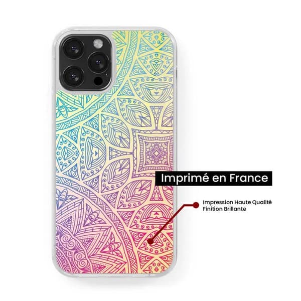 Förstärkt silikonfutter med tryck kompatibel med Apple iPhone 15 Pro Max Mandala Pastell Transparent
