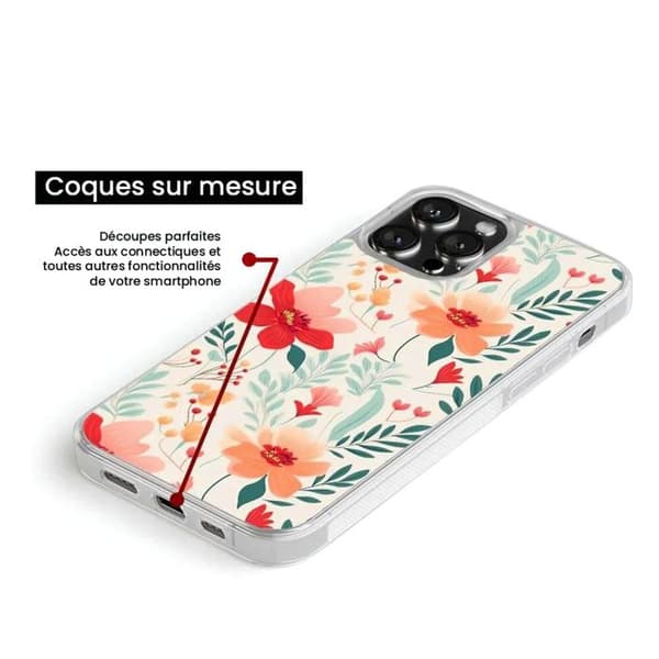 Coque i silikon med förstärkt tryck, kompatibel med Apple iPhone 15 Pro Max Flower wall Transparent