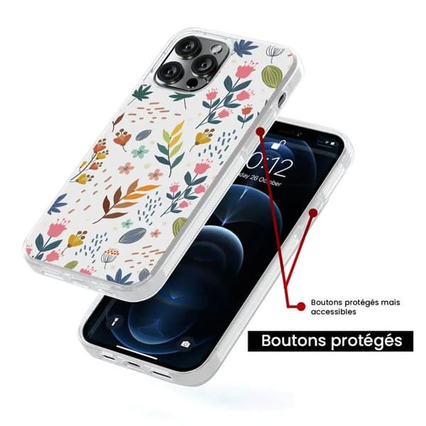 Färgglada blommor tryckt silikonförstärkt skal kompatibel med Apple iPhone 13 Mini Transparent