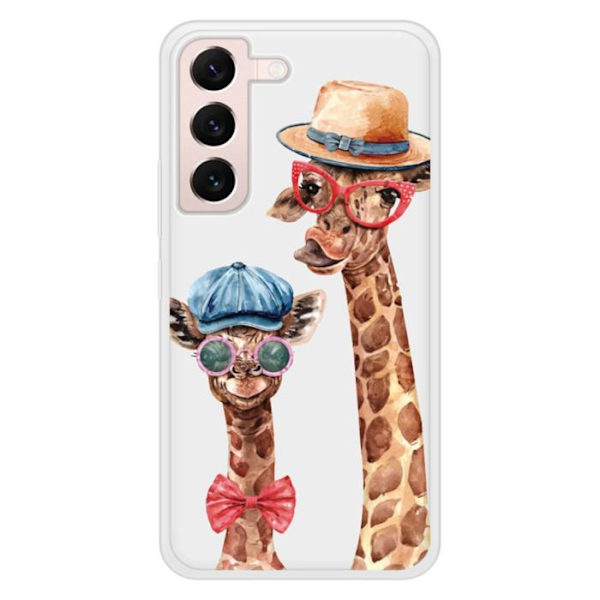 Siliconförstärkt tryckt skal kompatibelt med Samsung Galaxy S22 Rolig Giraff Transparent
