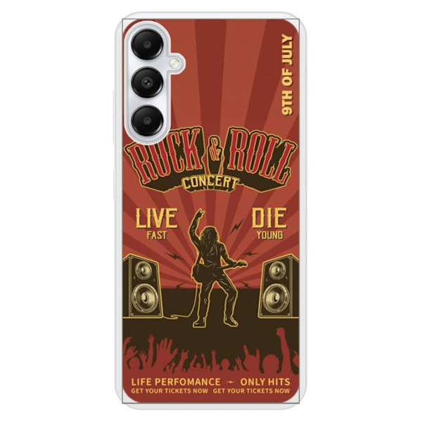 Coque i förstärkt silikon med tryck kompatibel med Samsung Galaxy A05S Rock and roll Transparent