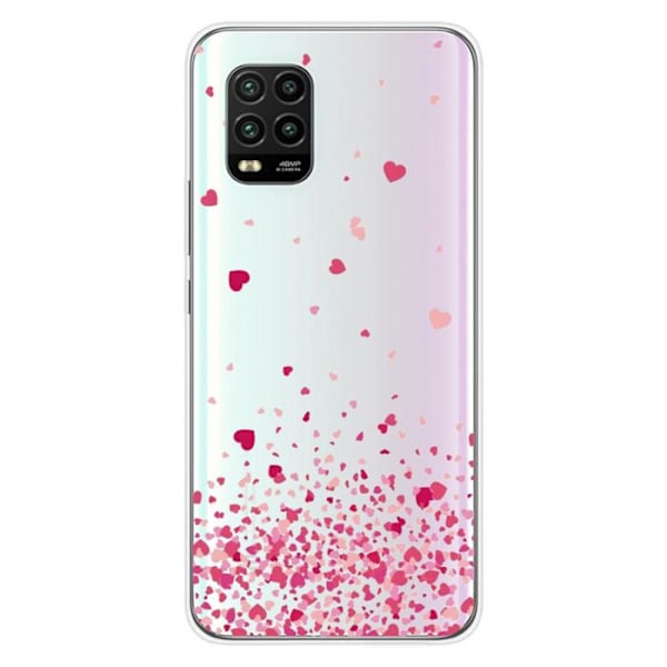 Tryckt silikonfodral som är kompatibelt med Xiaomi Mi 10 Lite Pink Heart Confetti Transparent