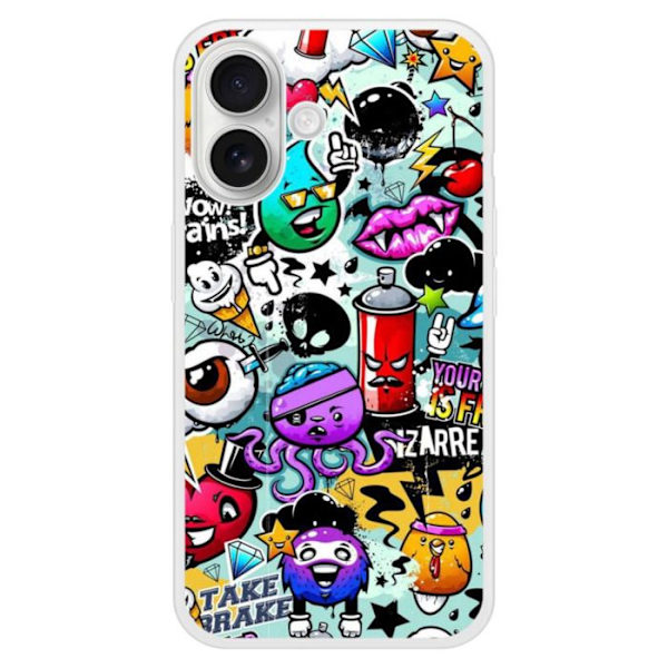 Förstärkt tryckt silikonskal kompatibelt med Apple iPhone 16 Plus Graffiti 2 Transparent