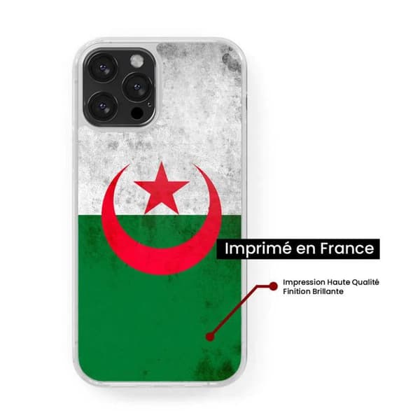 Silicone-skal med förstärkning, tryckt, kompatibel med Apple iPhone 16 Pro Max Algeriets flagga Transparent