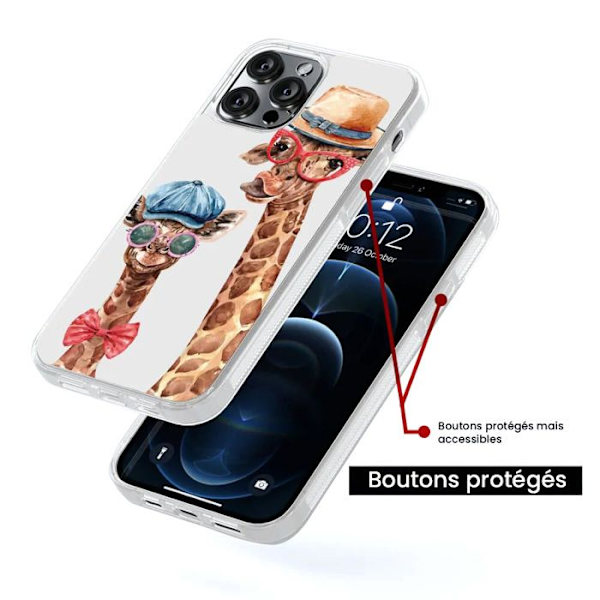 Siliconförstärkt tryckt skal kompatibelt med Apple iPhone 13 Pro Rolig Giraff Transparent