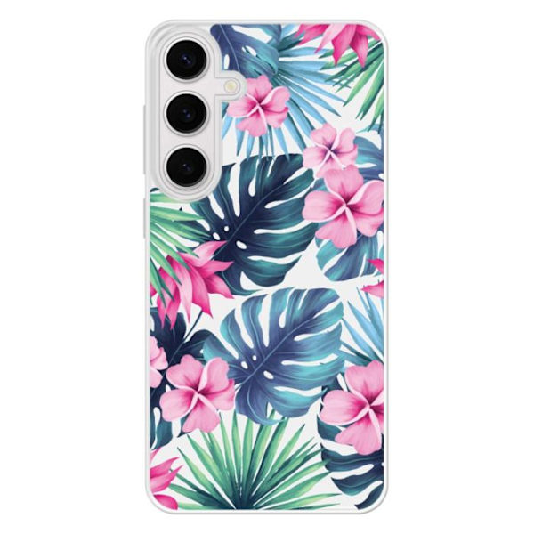 Coque i förstärkt silikon med tryck kompatibel med Samsung Galaxy S24 FE Tropical Aquarelle Transparent