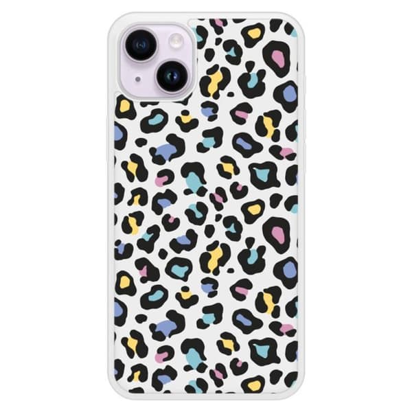 Förstärkt silikonfodral med tryck kompatibelt med Apple iPhone 15 Plus, färgglad leopard. Transparent