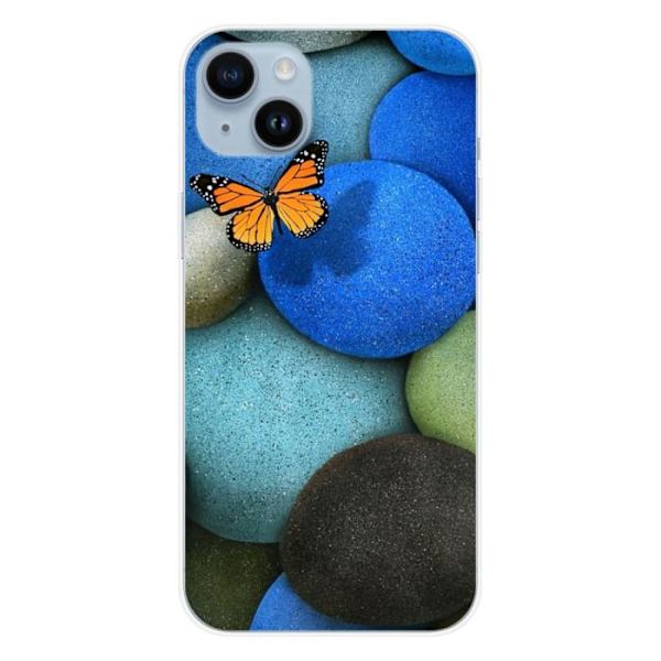 Siliconfodral - Kompatibel med Apple iPhone 14 Plus - design fjäril blå pebble Transparent