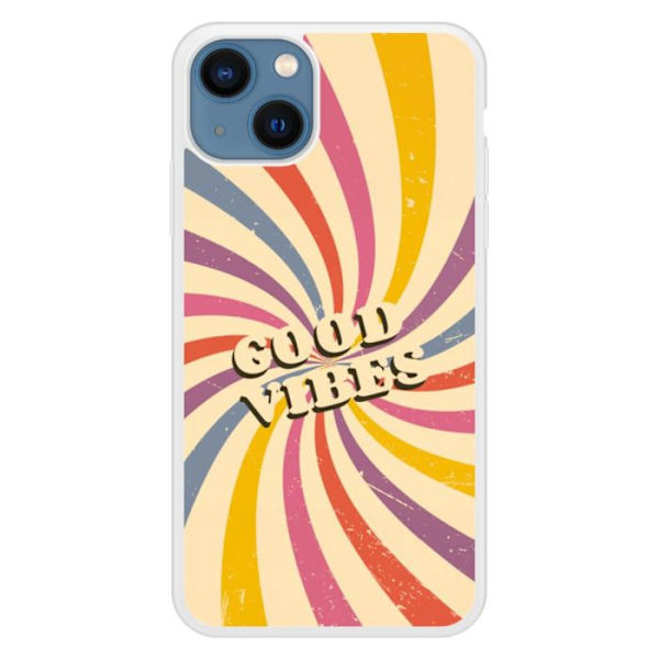 Coque i silikon förstärkt med tryck kompatibel med Apple iPhone 13 Bra vibbar Transparent