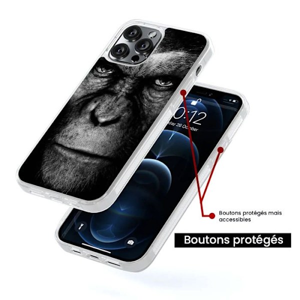 Skyddande silikonfodral med tryck, kompatibelt med Apple iPhone 14 Pro Max, Apa Transparent