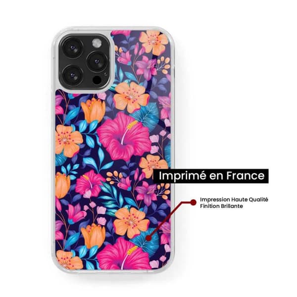 Förstärkt silikonskal med tryck kompatibel med Apple iPhone 13 Mini Exotiska blommor Transparent