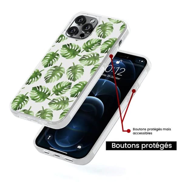 Fjädervadd i förstärkt silikon med tryck kompatibel med Apple iPhone 16 Monstera-blad Transparent