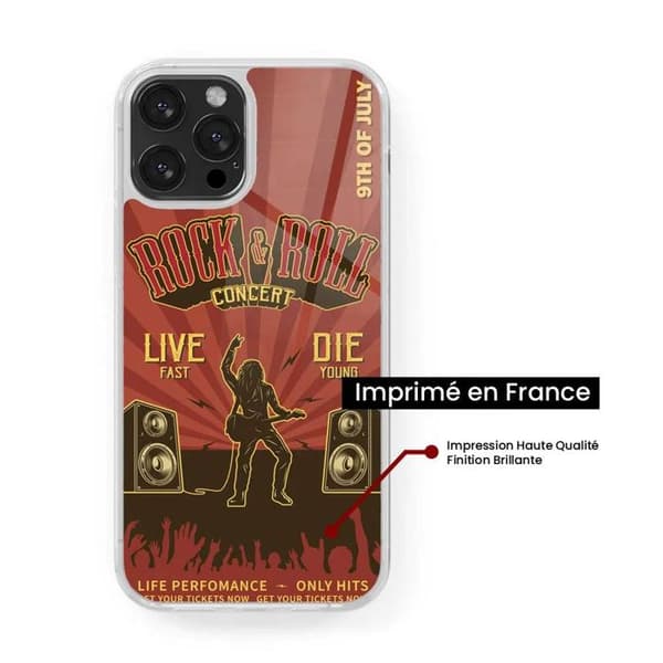 Förstärkt silikonförpackning med tryck kompatibel med Apple iPhone 14 Plus Rock and roll Transparent
