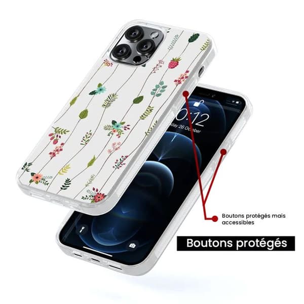 Siliconförstärkt plånbok med tryck kompatibel med Apple iPhone 13 Pro Max Blommotiv Transparent