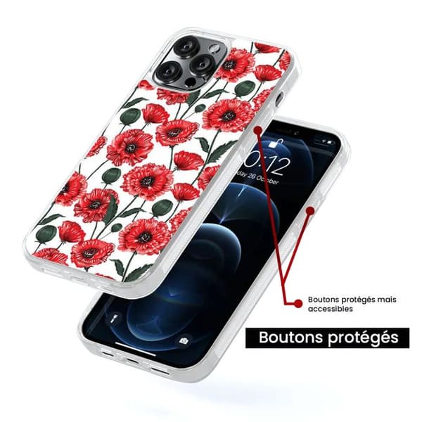 Förstärkt silikonfodral med tryck kompatibelt med Apple iPhone 13 Mini Poppy-blommor Transparent