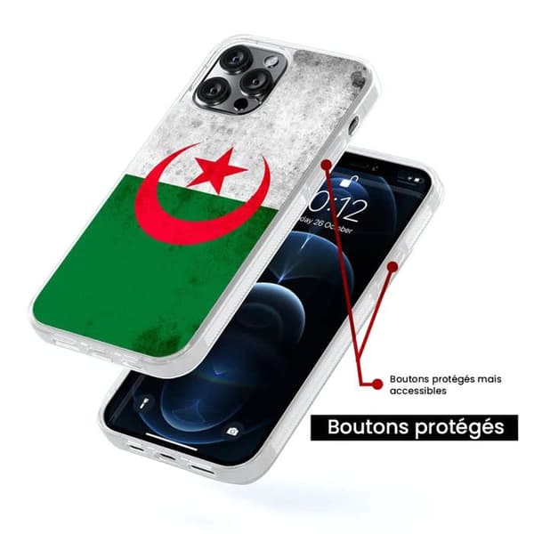Siliconförstärkt tryckt fodral kompatibelt med Apple iPhone 15 Pro Max Algeriets flagga Transparent