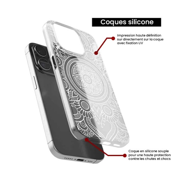 Silicone-skal med tryck - 1001 skal - Samsung Galaxy A55 5G - Vit mandala - Optimal skydd - TPU Gel Transparent