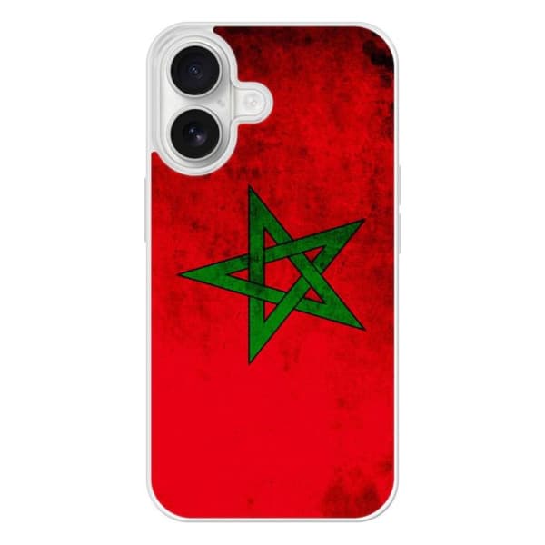 Förstärkt silikonfodral med tryck kompatibelt med Apple iPhone 16 Marockos flagga Transparent